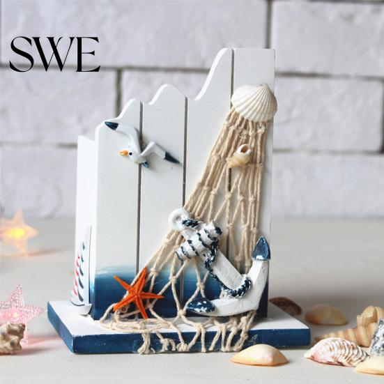 Pen Holder for Home Office Nautical Wooden Handcrafted Mediterranean Theme Makeup Brush Versatile Organizer Ocean Beach Pencil Container Stable Base