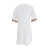 Abito da Donna in Cotone e Lino con Scollo in Pizzo e Polsini a V Abito Mini Monocolore Fashion con Lavorazione a Rete Abito Casual da Donna a Manica Media