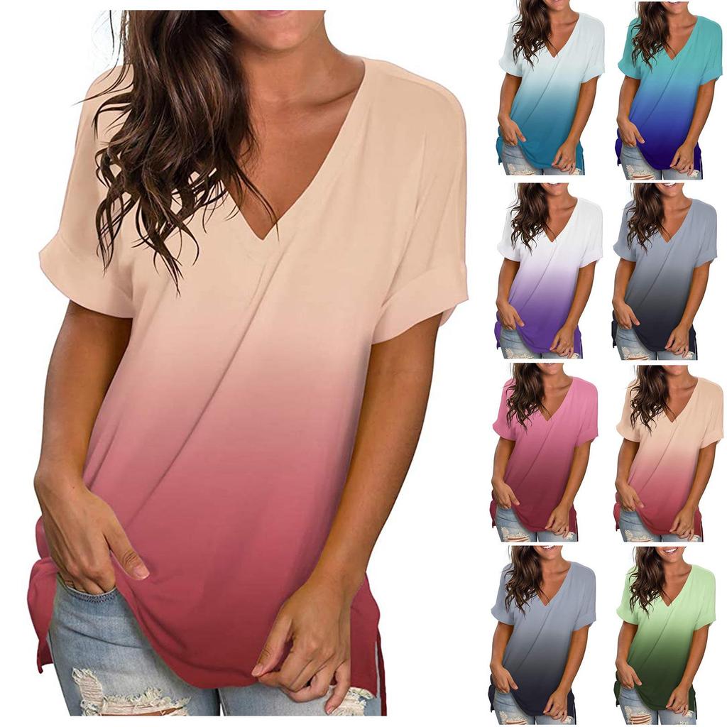 2021 Summer Tie-Dye V-Neck Short Sleeve Women's Trendy T-Shirt