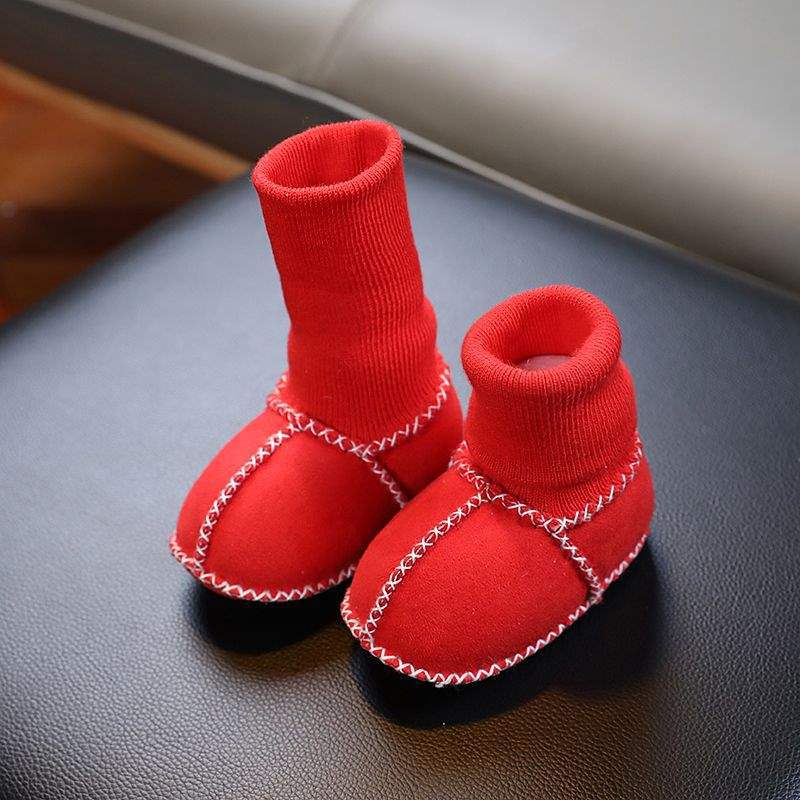 Imitationsfell integrierte Babyschuhe und Socken Neugeborenes Baby warm Herbst und Winter weich besohlte Socken Schuhe 0-3-6-12 Monate