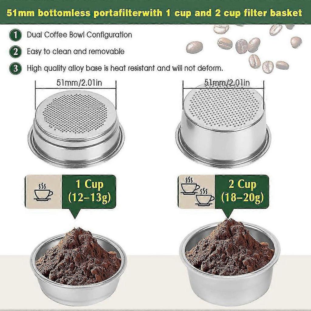 Siebträger 51 mm für DeLonghi Dedica EC680/EC685 Kaffeemaschine, Bodenloser Siebträger mit Siebkörben