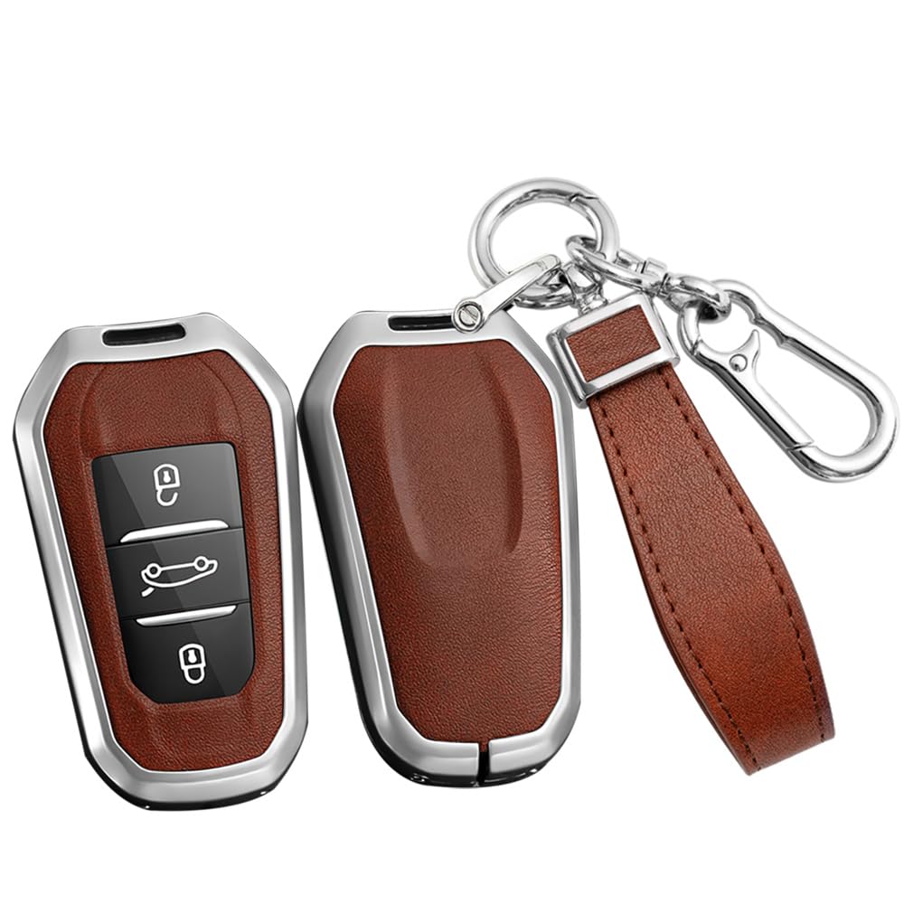 [ontto] Peugeot Exclusive Key Holder, Alloy + PVC Leather, Key Cover, For Citroen 208, M коричневый