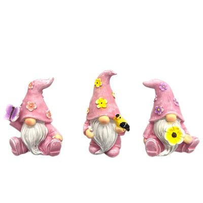 PLEGOOD Garden Ornament - Set of 3 Dwarfs - Decorative Items for Gardens, Home Decor, Entrance, Room (Pink)