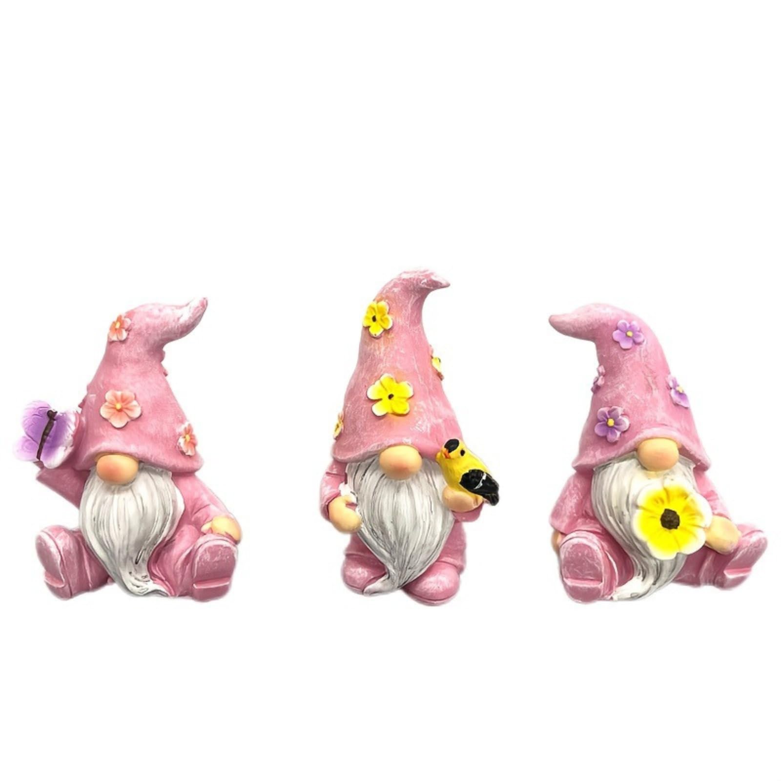 

PLEGOOD Garden Ornament - Set of 3 Dwarfs - Decorative Items for Gardens, Home Decor, Entrance, Room (Pink)