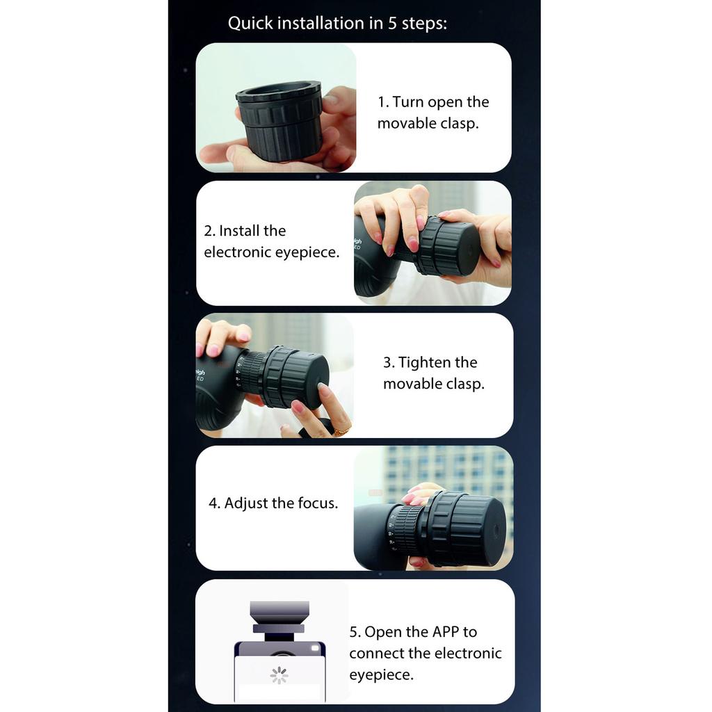 Electronic Telescope Eyepiece Camera 2MP WiFi Electronic Eyepiece Accessory for Telescopes for 25mm?50mm Scopes 1080P Video Recording