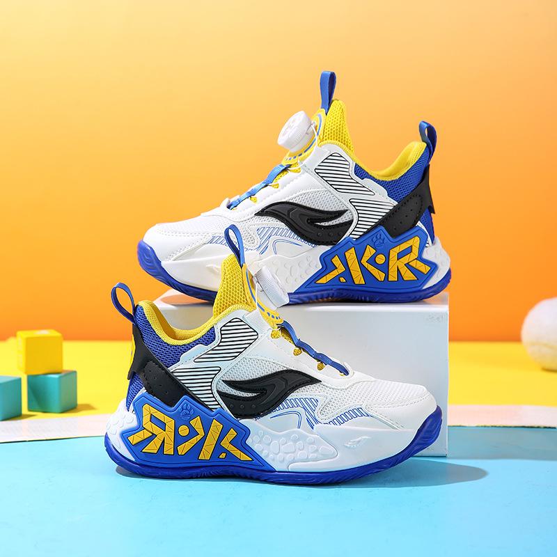 Boys' sports shoes 2025 spring and autumn new mesh medium and older children's running shoes rotating buckle breathable children's basketball shoes