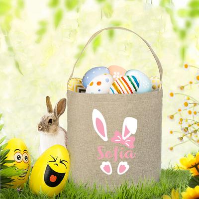 Easter Bunny Ear Cute Rabbit Bucket Custom Easter Bag with Name Girls Boys Bunny Basket Name Bags Gifts for Kids