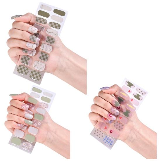 24Pcs Geometric Plaid Resistant Pattern Stickers Solid Color Nail Flower UV Gel Nail Patch