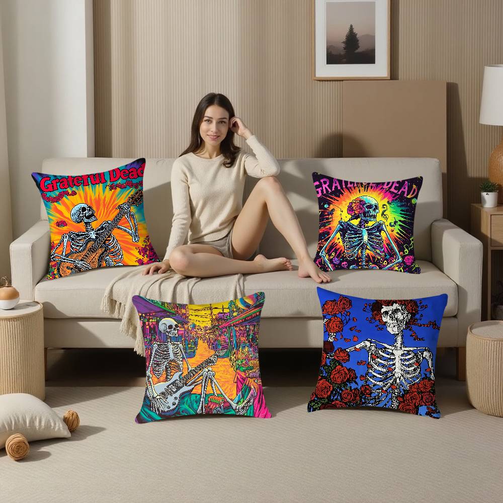 Rock Band G-Grateful Dead Pillow Case Square Double‑Sided Print Cushion Case For Sofa Home Bedchamber Decor Gift