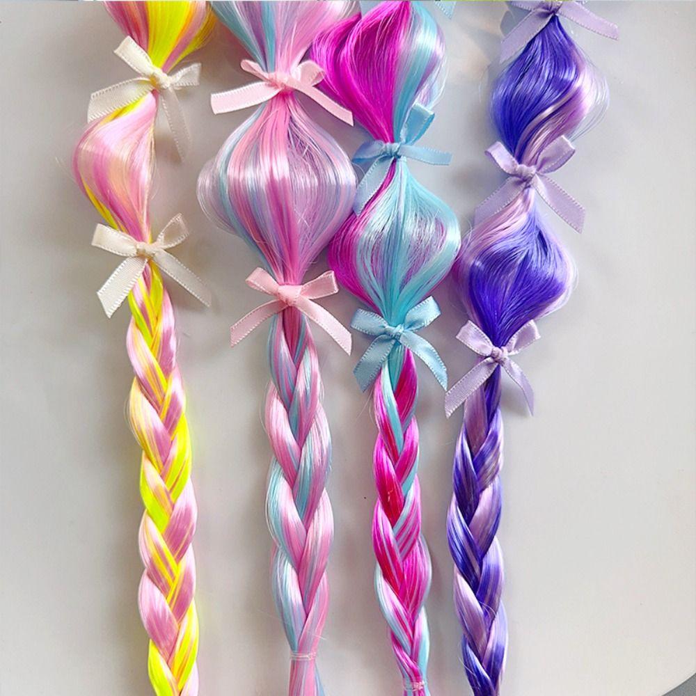 2PCS Colorful Children's Wig Braids Handmade Colorful Braided Hair Ties Wig Ponytail Cosplay Use