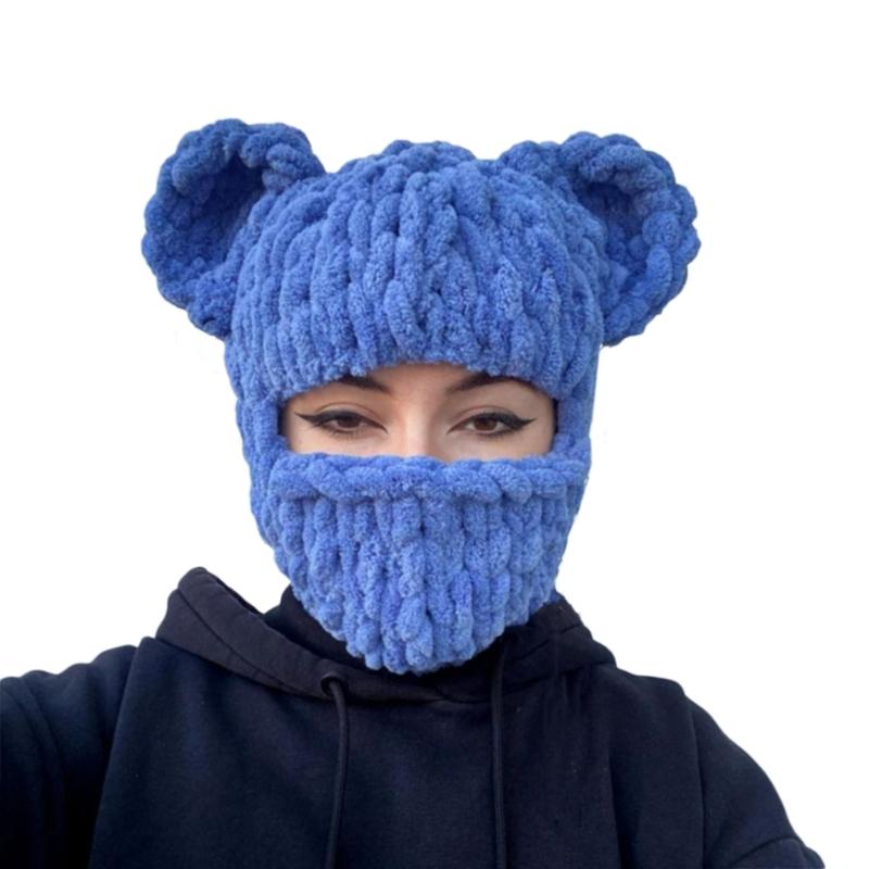 Halloween Balaclava Bear Ear Balaclava Bear Ear Hat Scarf Halloween Party Hat Funny Hooded Beanie Masquerade Mask синий