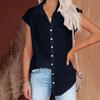 Women's Casual Summer Solid Color Short Sleeve Lapel Blouse Single Breasted Shirt Top