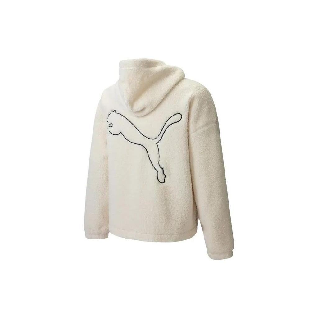 Puma FW22 Veste à capuche zippée en fausse peau lainée avec imprimé logo au dos Vestes unisexes Blanc 539568-93