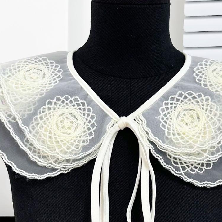 Embroidery Flower Faux Collar Decorative Collar for Blouse Skirt Removable False Collar Adjustable Neck Shawl for Women