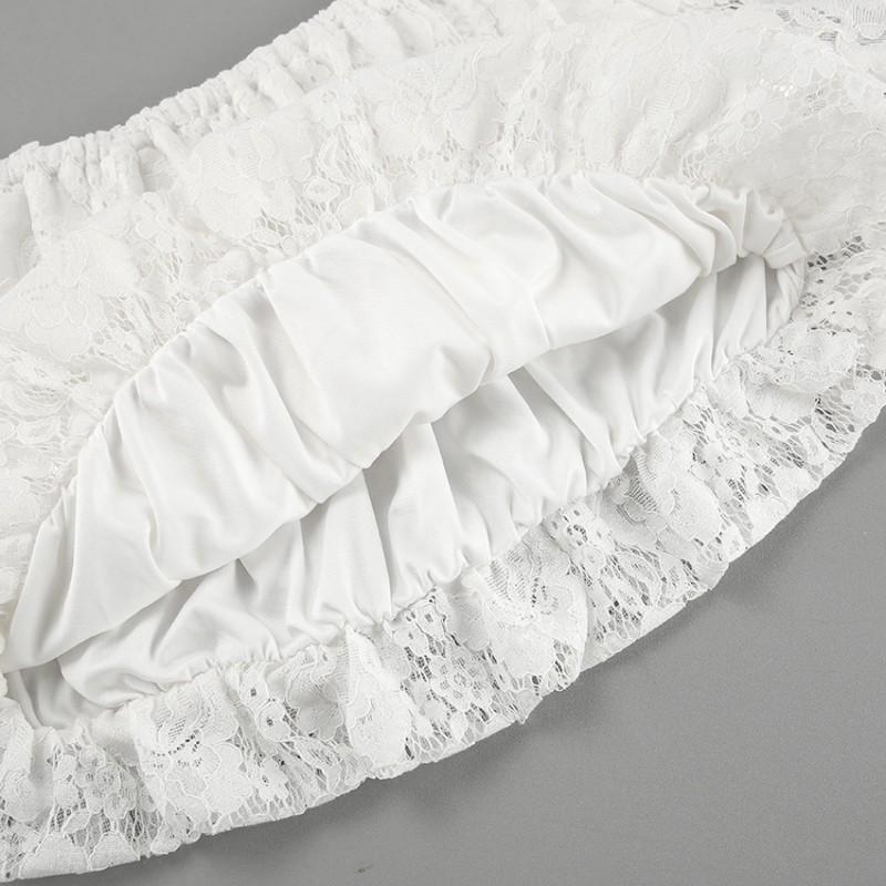 2026 Elegant White Lace Dress Set Women French Strapless Long 2 Piece