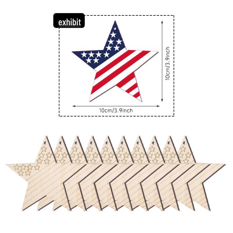 American Flag Independence Day Wooden Pendant - DIY Round Wood Slice with Hemp Rope Decoration