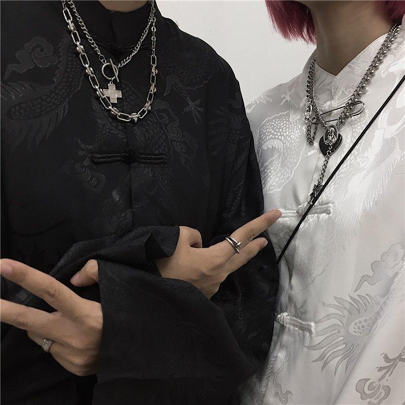 Herren Sommer Drachenrobe: Hemd mit chinesischen Knöpfen, Tang-Anzug, Sonnenschutzjacke aus Eisseide