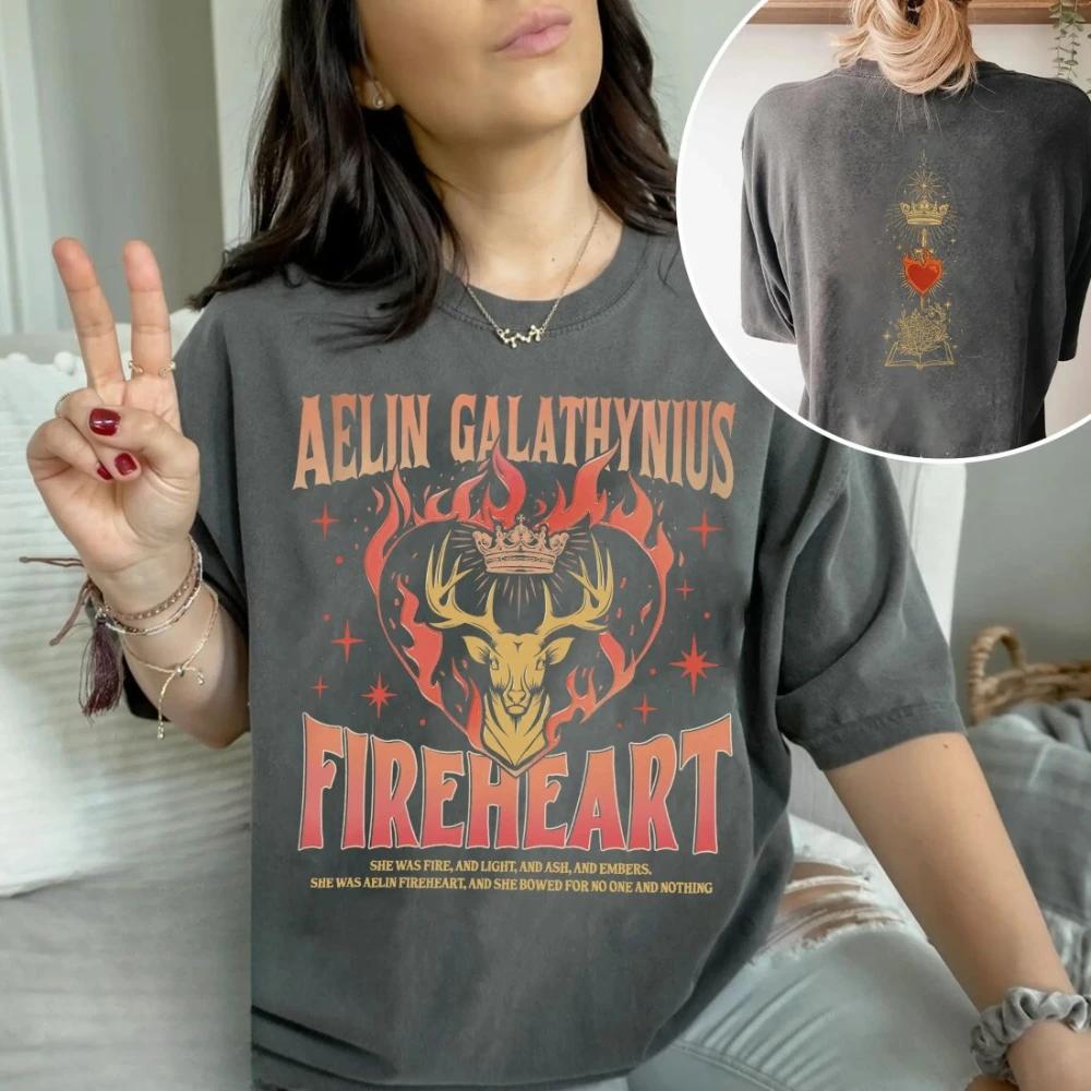 Women Aelin Letter Printed Unisex Tops Throne of Glass Fan Comfort Breathable TShirt Casual Short Sleeves Oneck Top Streetwear