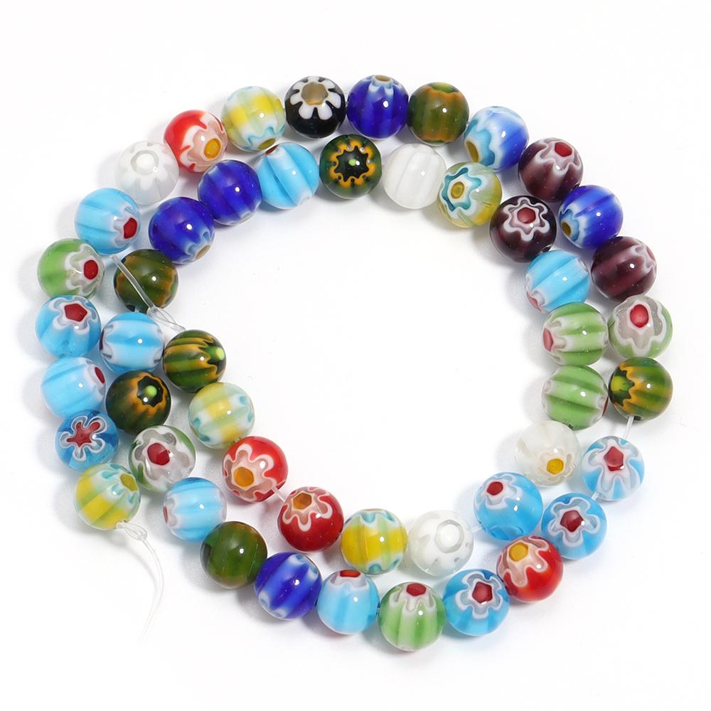 

6 8 10mm Flower Lampwork Beads Colorful Murano Glass Round Loose Spacer Beads For Jewelry Making DIY Bracelets Necklace Supplies 6mm approx 60pcs
