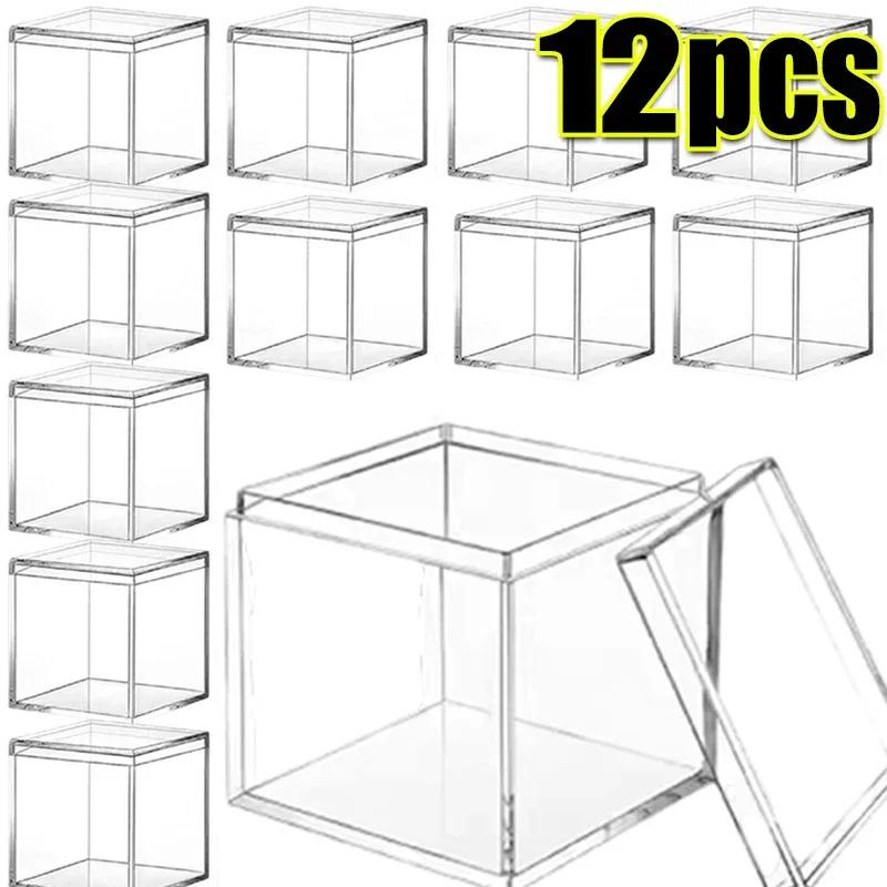 1-50pcs New Square Transparent Plastic Boxes with Lid for Food Acrylic Candy Gift Figurine Display Small Candy Boxes