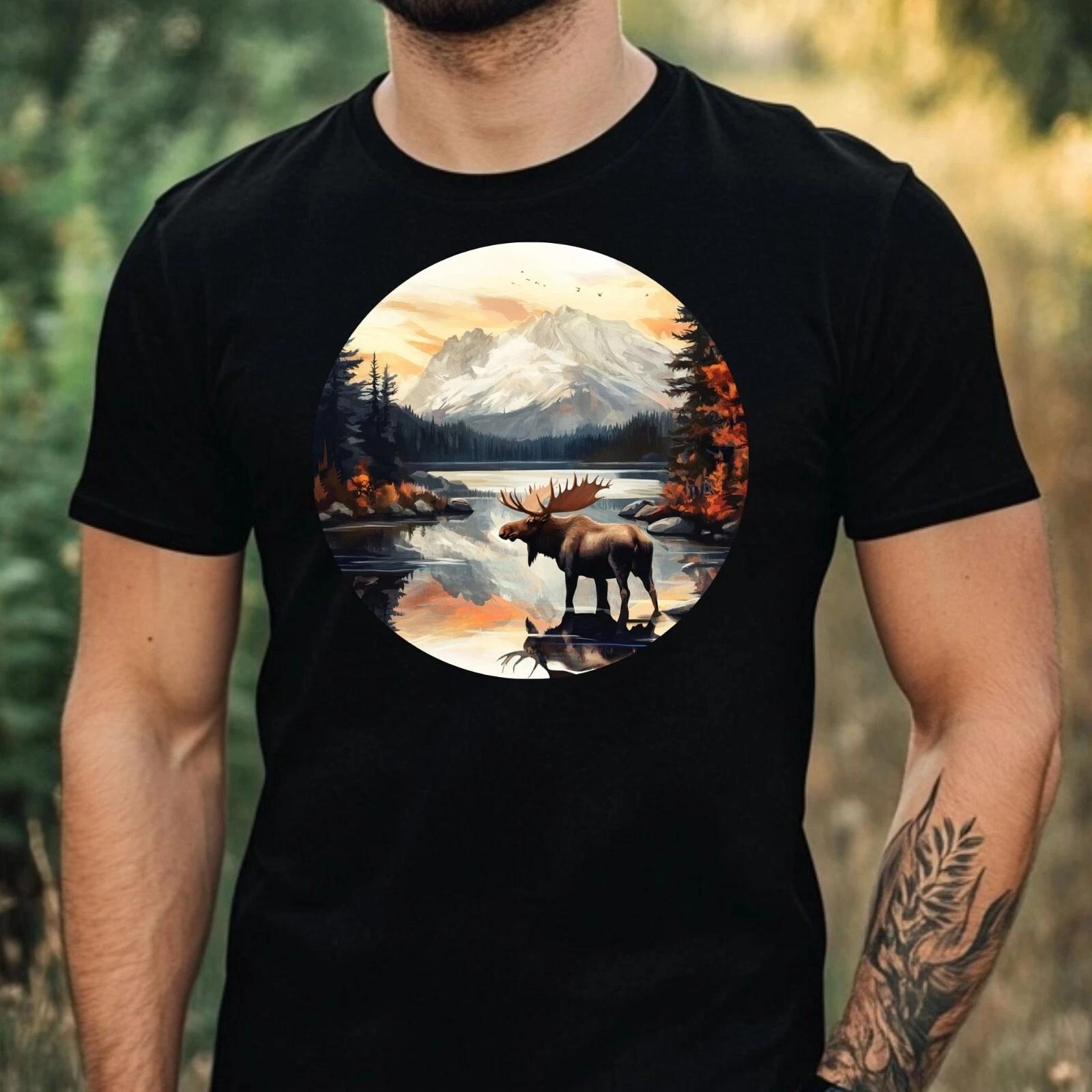 T-Shirt Herren Elch Portrait Motiv Baumwolle Größe XS bis 5XL XXXXL