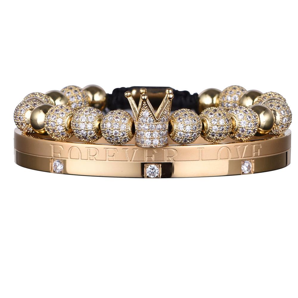 2026 Double Crown Bracelet Set Couple Micro Diamond Ball Bracelet