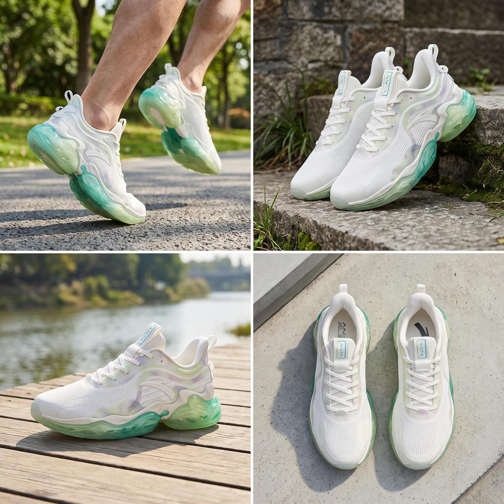 Anta Cushioning Support Balance Low Top Running Shoes Men Sneakers White Green 112035501-2