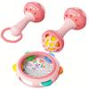 Rosa Klingelton Handtrommel Baby Spielzeug - Langlebiges ABS Material, mit Hasen- & Herzmustern, Perfekt für Neugeborene & Kleinkinder