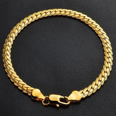 18 Karat Vergoldete 925 Silber Armbänder für Männer Frauen Einfache 5mm 20cm Flache Seitenketten Armband Unisex Charm Schmuck Geschenke