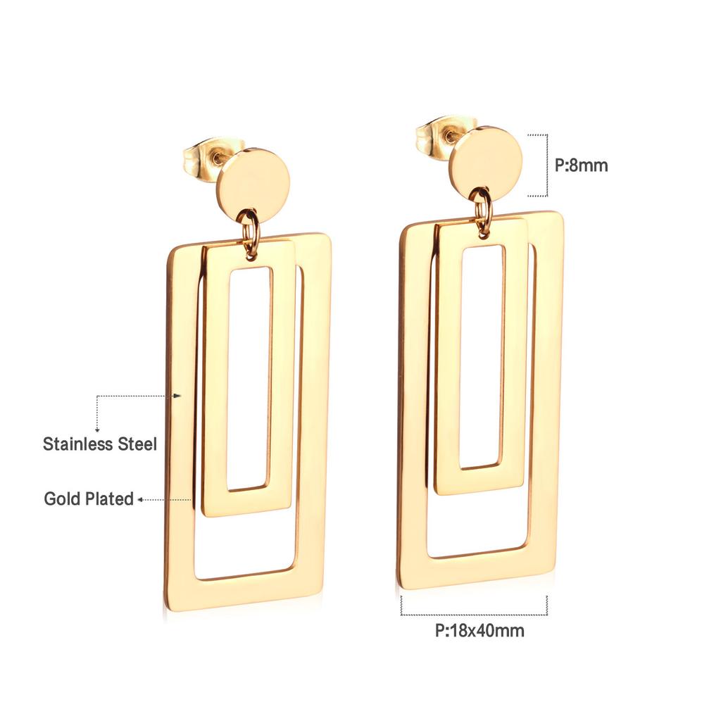 Geometric Stud Earrings Round Triangle Fringed Earrings Stainless Steel Plated 18K Gold Earrings