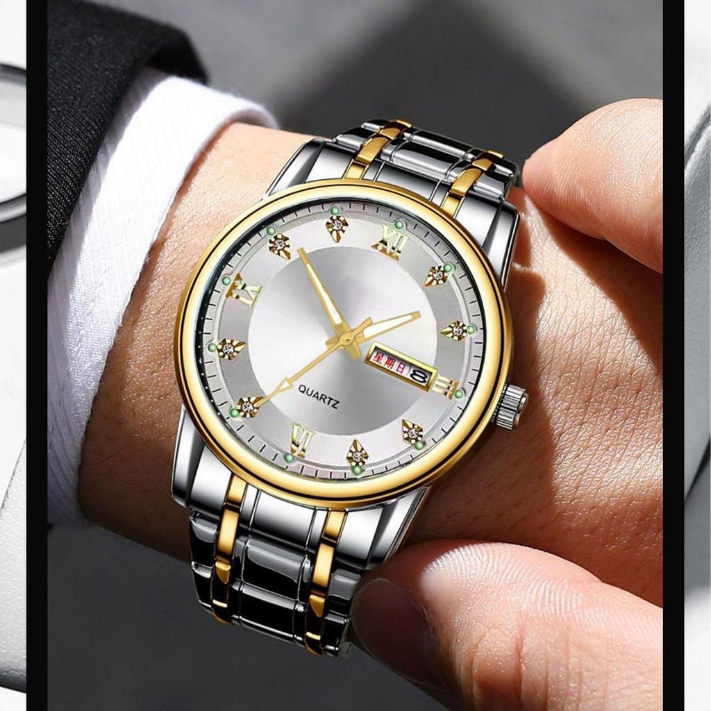 Wokai Leisure Sports Business Versatile Quartz Watch Double Calendar Luminous Watch Men'S Simple Watch Non-Mechanical Watch