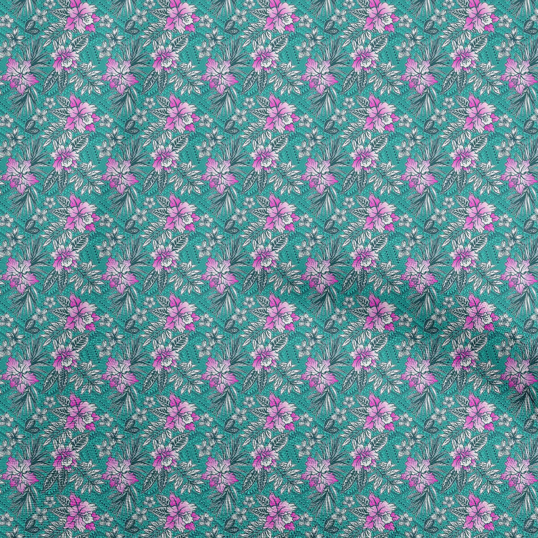 

oneOone Cotton Flex Dark Green Fabric Tropical Tribal Texture Dress Material Fabric Print Fabric By The Yard 40 Inch 42 Inch Wide - Viscose Chiffon бірюзові зелений колір
