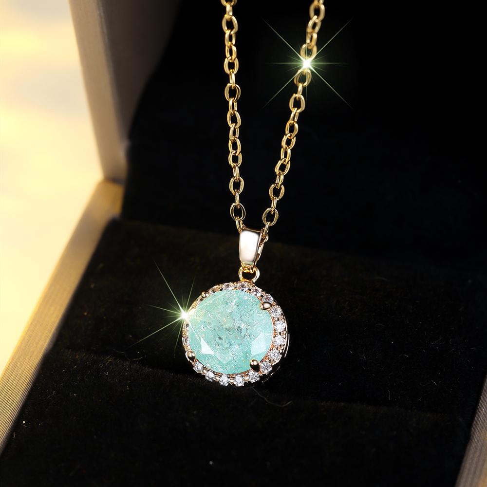 

Элегантное круглое ожерелье с подвеской из циркона светло-зеленого цвета для женщин, роскошное ожерелье-цепочка золотого цвета, ювелирный подарок светло-зеленый