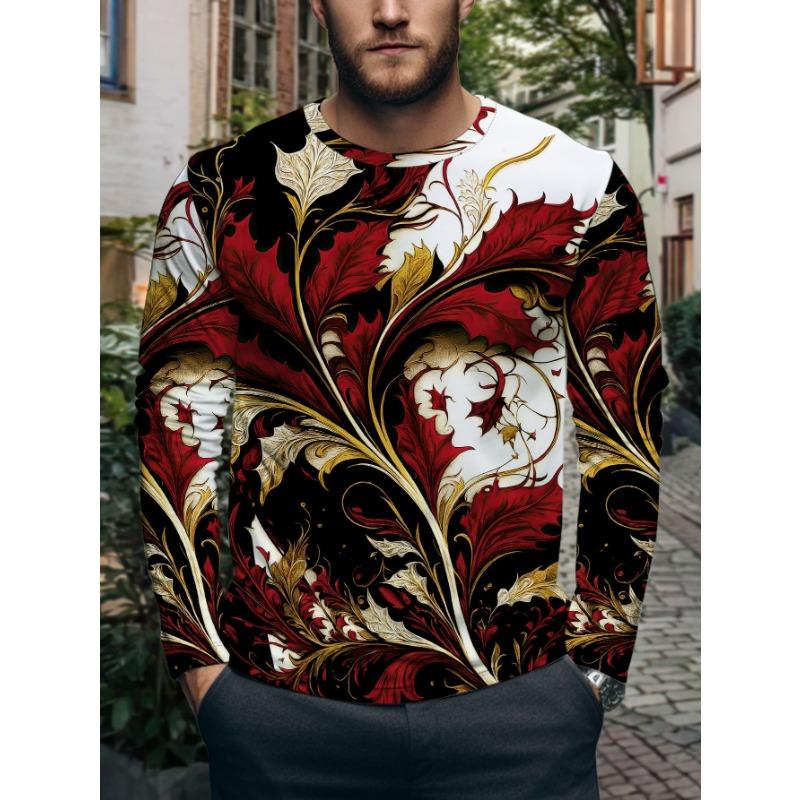 Men'S Long-Sleeve T-Shirt Featuring a Round Neck And an Eagle Print, Perfect for Casual Wear