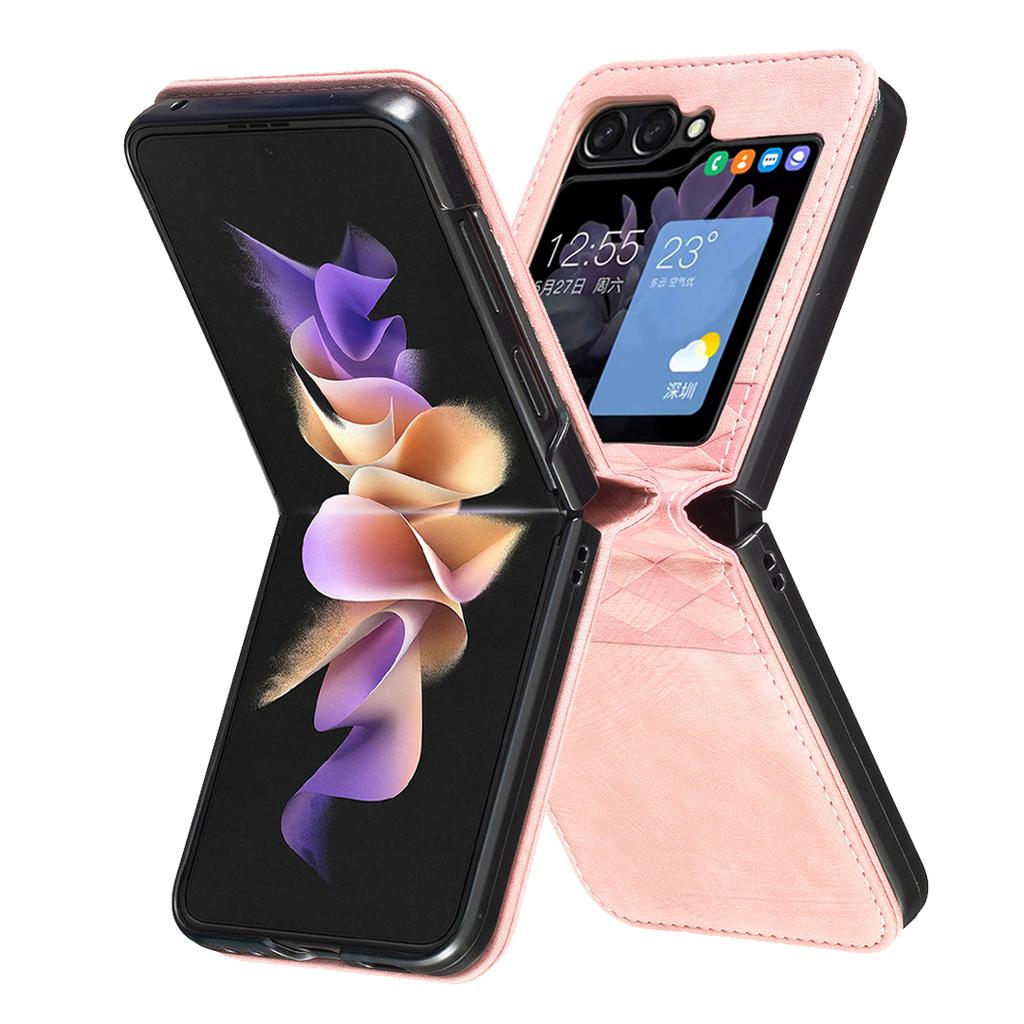 For Samsung Galaxy Z Flip7 FE 5G/Z Flip6 5G/Z Flip5 5G Case Grid Pattern Imprint Leather Shockproof Phone Cover
