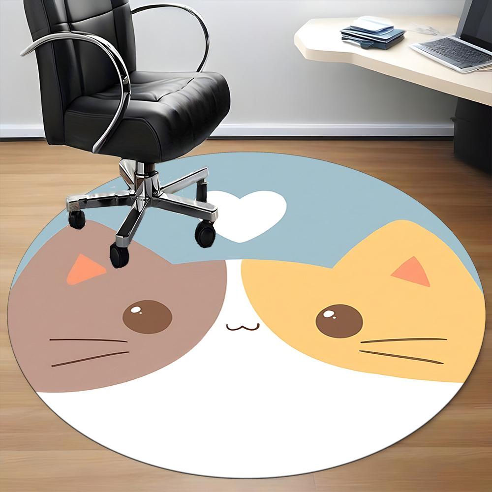1PC Cat Love Office Round Area Rug, Mat Suitable For Office, Under Office Chairs Bedroom Living Room Home Decor, Room Deco