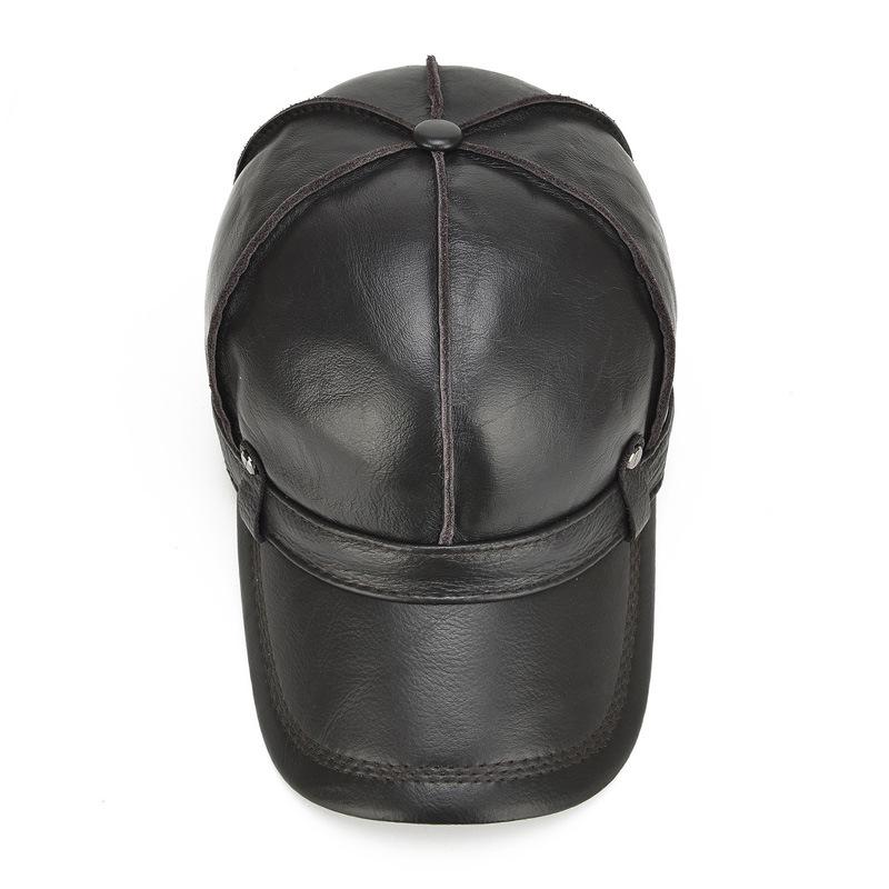 Men's Genuine Leather Baseball Caps Cowhide Snapback Hats Keep Warm Leather Cap Adjustable Size