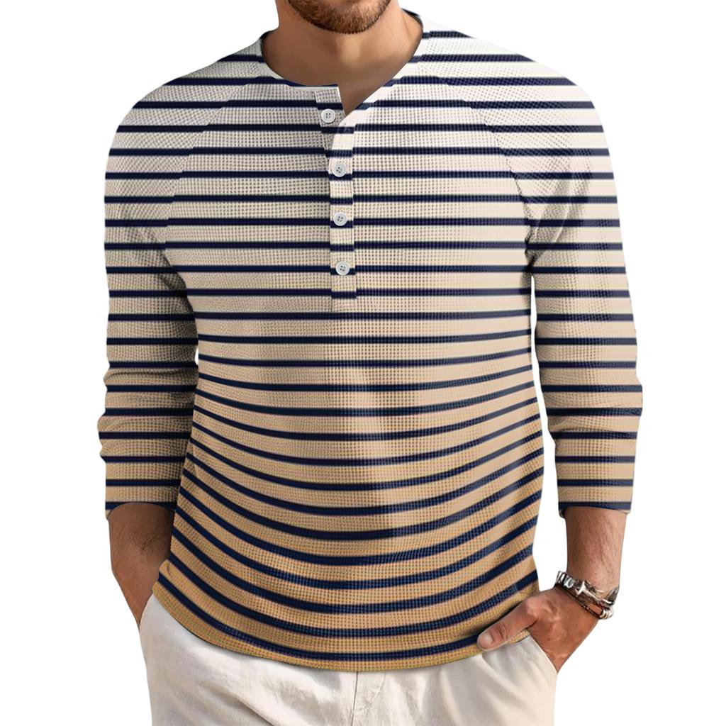 Pánský volný ležérní top s límečkem na knoflíčky a dlouhým rukávem