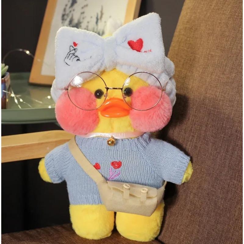 30cm Pink Pato Yellow Lalafanfan Pato Cafe Girl Plush Toy Cute Kawaii Lalafanfan Doll Wearing Glasses Wearing Clothes Toys Gift