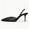 Luxury Bling String Bead Decorate Heels Women Fashion Pointed Toe Mesh Designer Shoes Elegant Thin Heel Slingback Zapatos Mujer