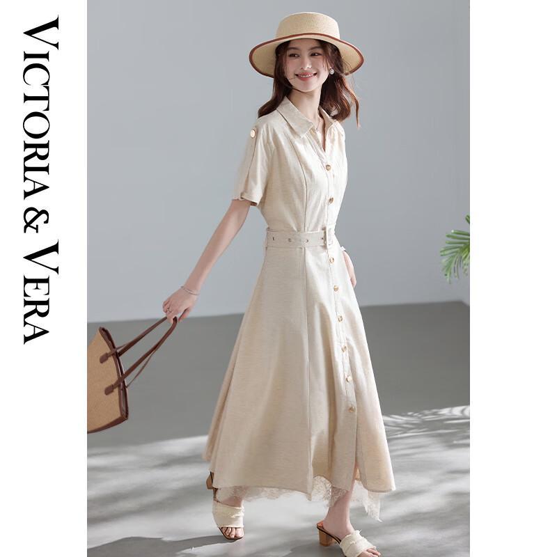 

VICTORIA&VERA French Style Lace Hem Lapel Dress L