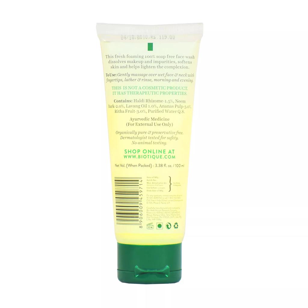 Washing Gel with Pineapple: for Normal and Oily Skin (100 Ml), Bio Pineapple Oil Control Foaming Face Wash, Biotique