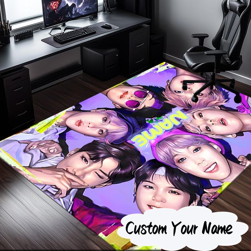 Custom Name Kawaii Stars K-pop Carpet, Chair Rug,Area Rug for Office Bedroom living rooms bedroom, Doormat decor Christmas fan gifts