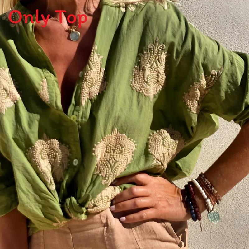 Floral Print Womens Shirt With Long Sleeves And Button Closure For Casual Summer Wear