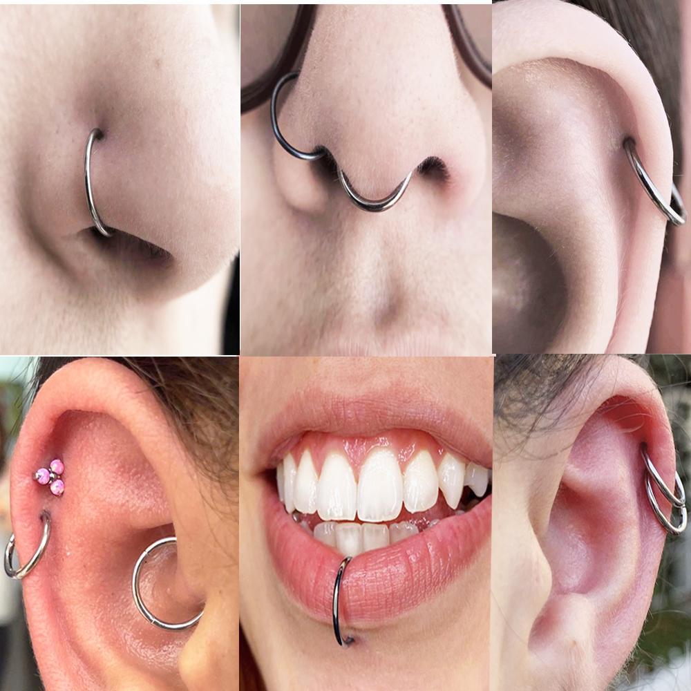 G23 Titanium Piercing Hight Segment Clicker Nose Ring Open Small Septum Hoop Nose Earrings Women Man Ear Nose Helix Body Jewelry