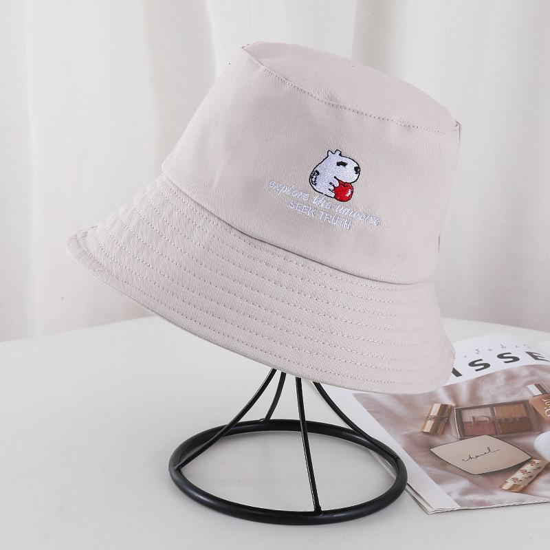 Embroidery puppy bucket hat female personality graffiti visor sun hat fashion travel washbasin hat sun protection