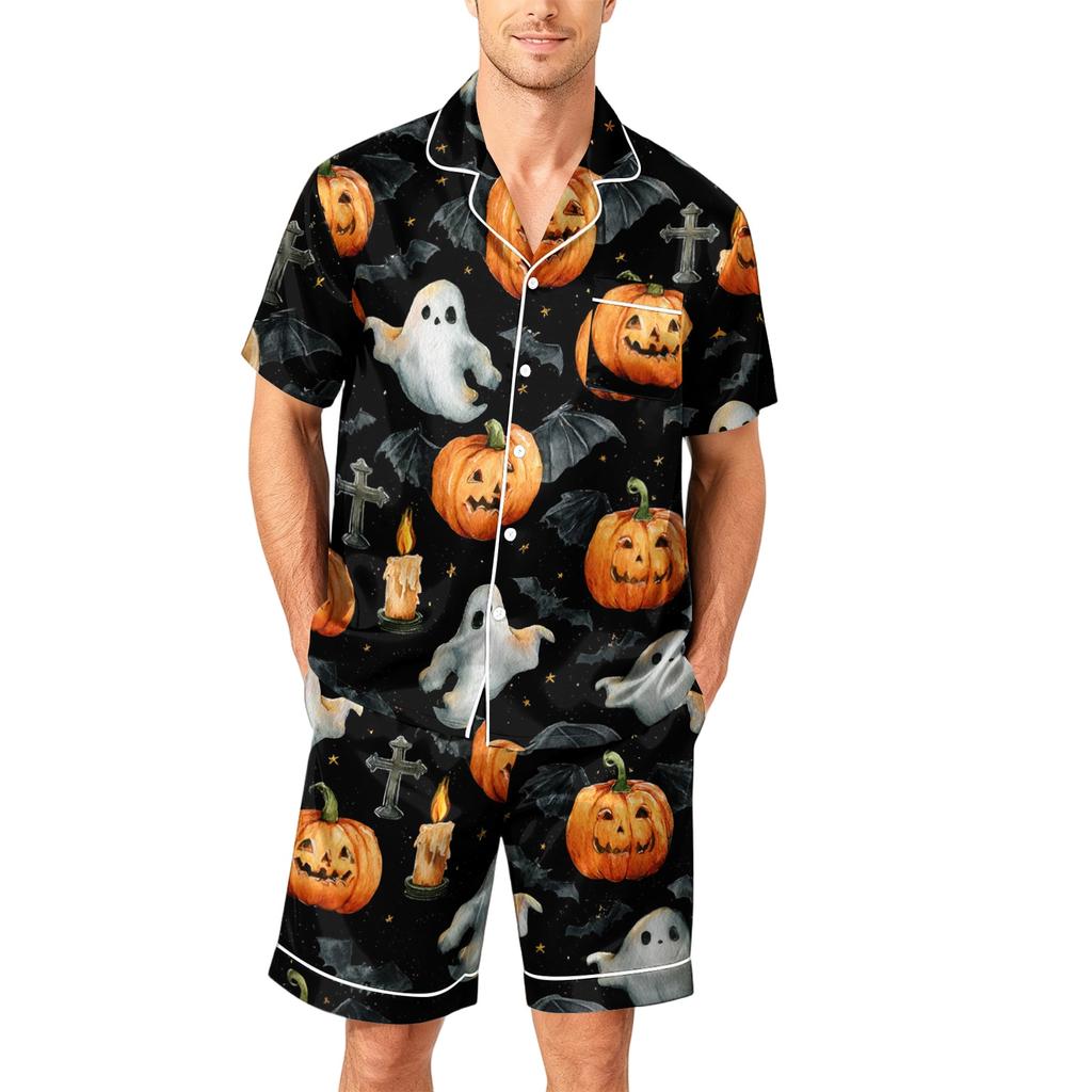 Men's Short Sleeve Pajama Set Button Front Shirt and Shorts Soft Casual Sleepwear Lightweight Comfortable Lounge Wear S-XXXXL