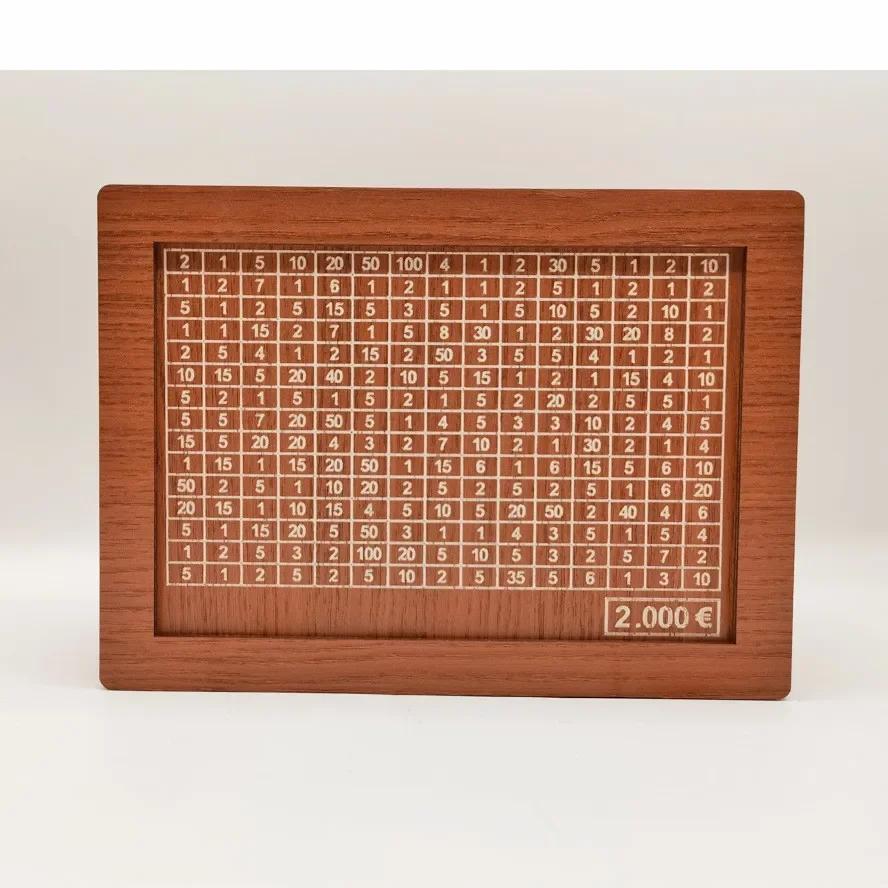 1000/2000/3000/5000/10000 Euro Spargris Träspargris med Återanvändbar Spargris med Sparmål och Numrerade Fack