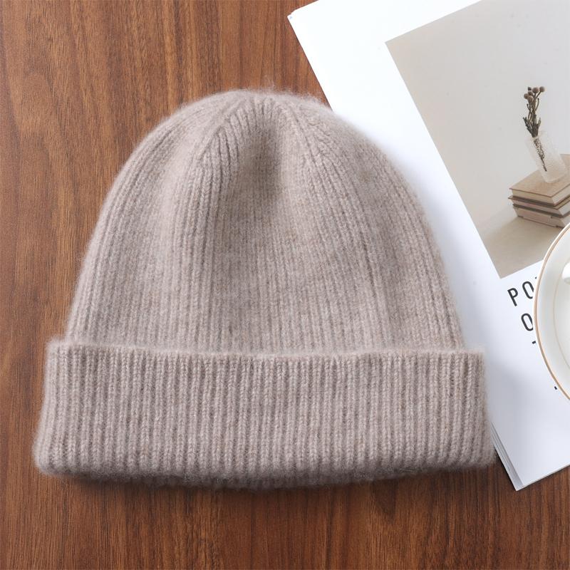 100%Merino Wool Beanies For Women&Men Winter Warm Soft Solid Knitted Thick Skullies Cap Flipped Heap Pullover Cap Ski Bonnet