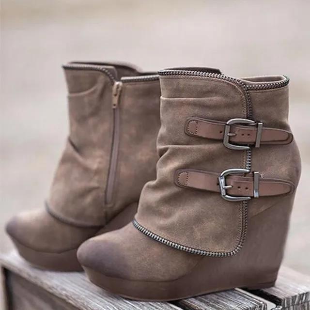 Women's Ankle Boots Retro Suede Leather Casual Boot Belt Buckle Design Women Boots Fashion Wedge Platform Boots for Women Botas